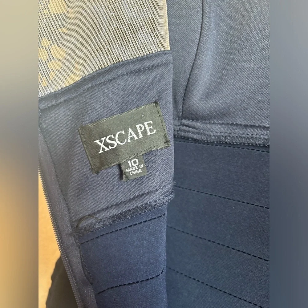 Xscape Navy Blue Lace Cap Sleeve Bodycon Jersey Special Occasion Sheath Dress 10 - Picture 4 of 12
